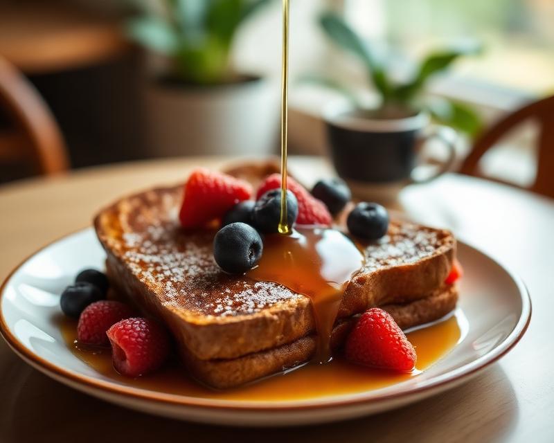 French toast with berries and maple syrup