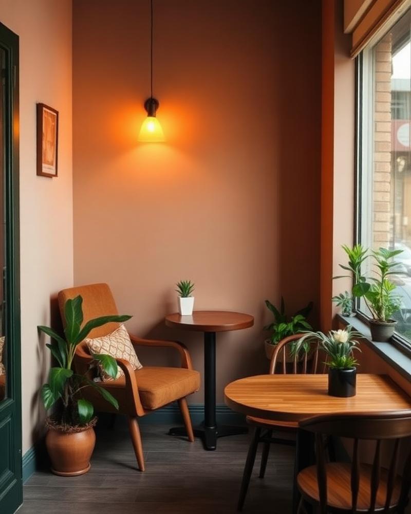 Cozy corner seating with warm lamp light
